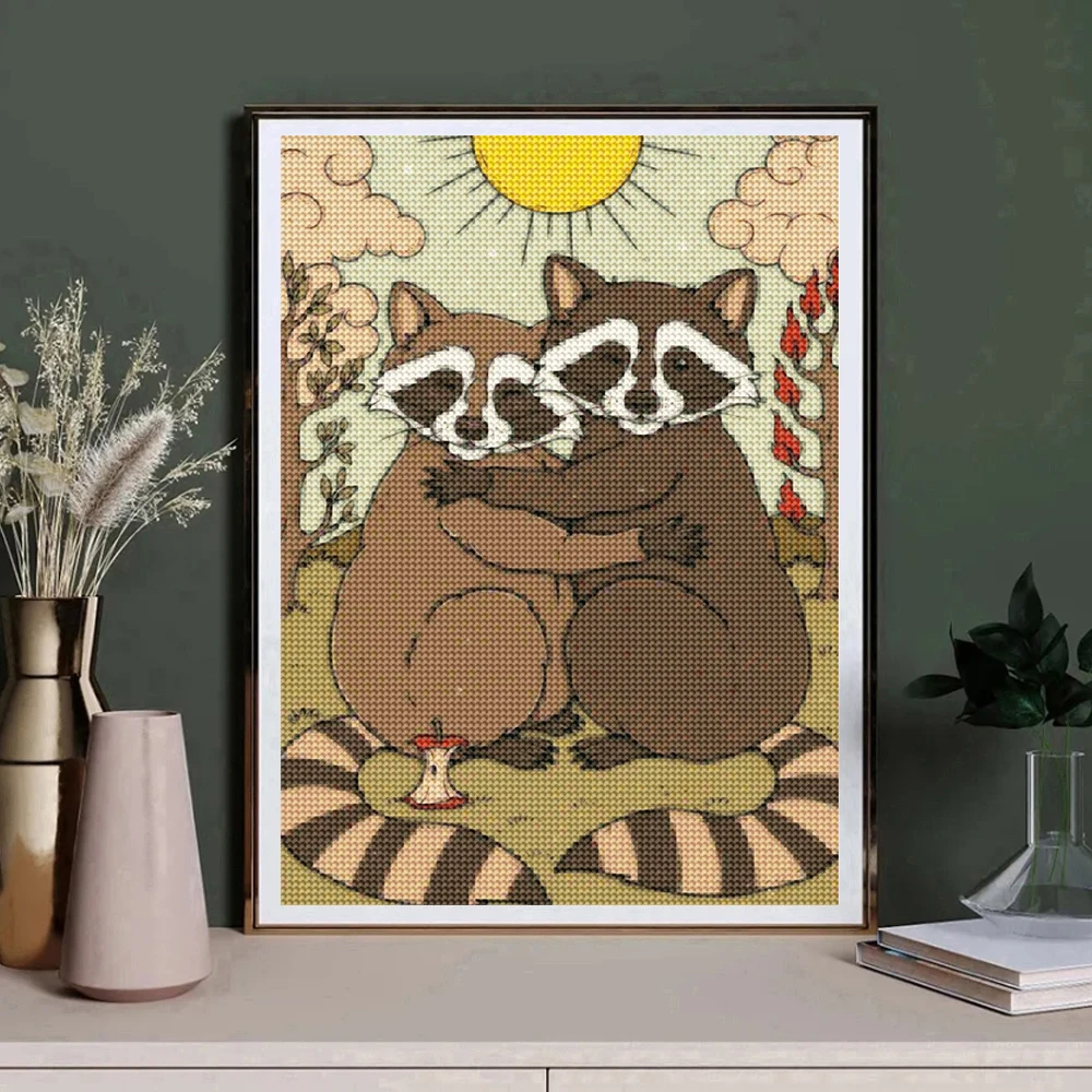Tarot Cards Cat 5D Diamond Painting Cute Raccoon Full Diamond Cross Stitch Cartoon Animal Embroidery Mosaic Art Home Decoration