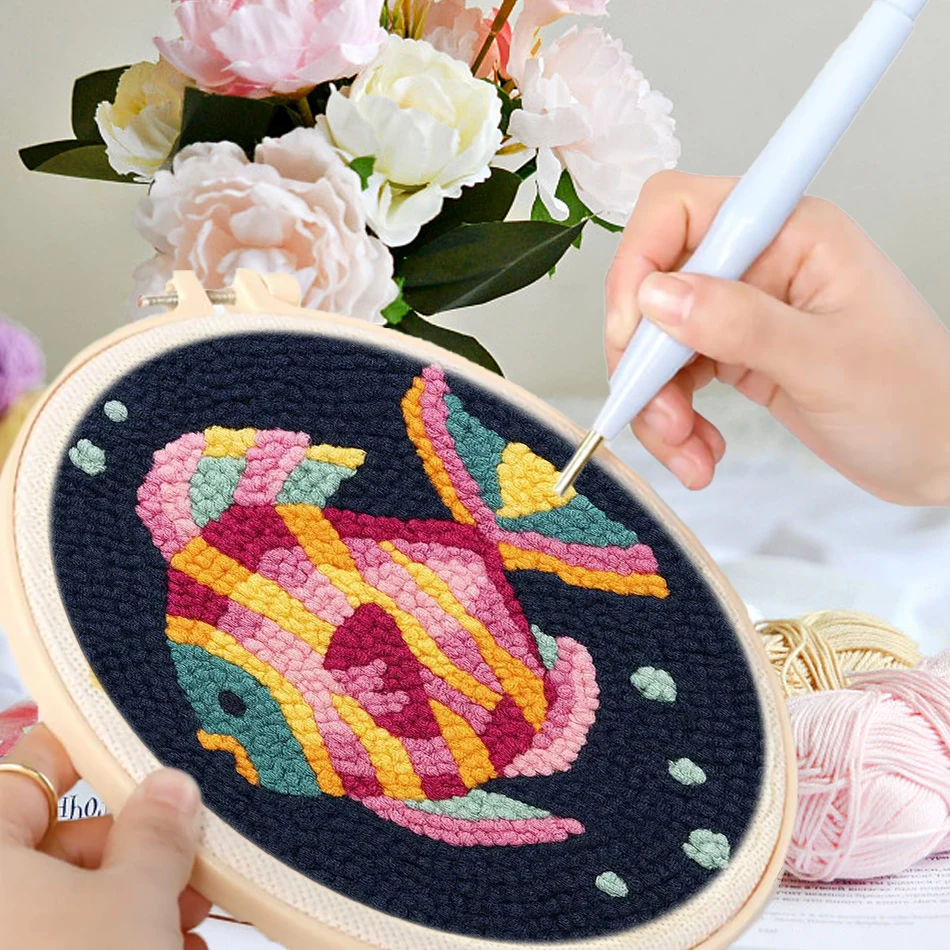 

GATYZTORY punch needle embroidery frame Yarn embroidery kit for beginners Animals Cross stitch set Embroidery frame Home Decor