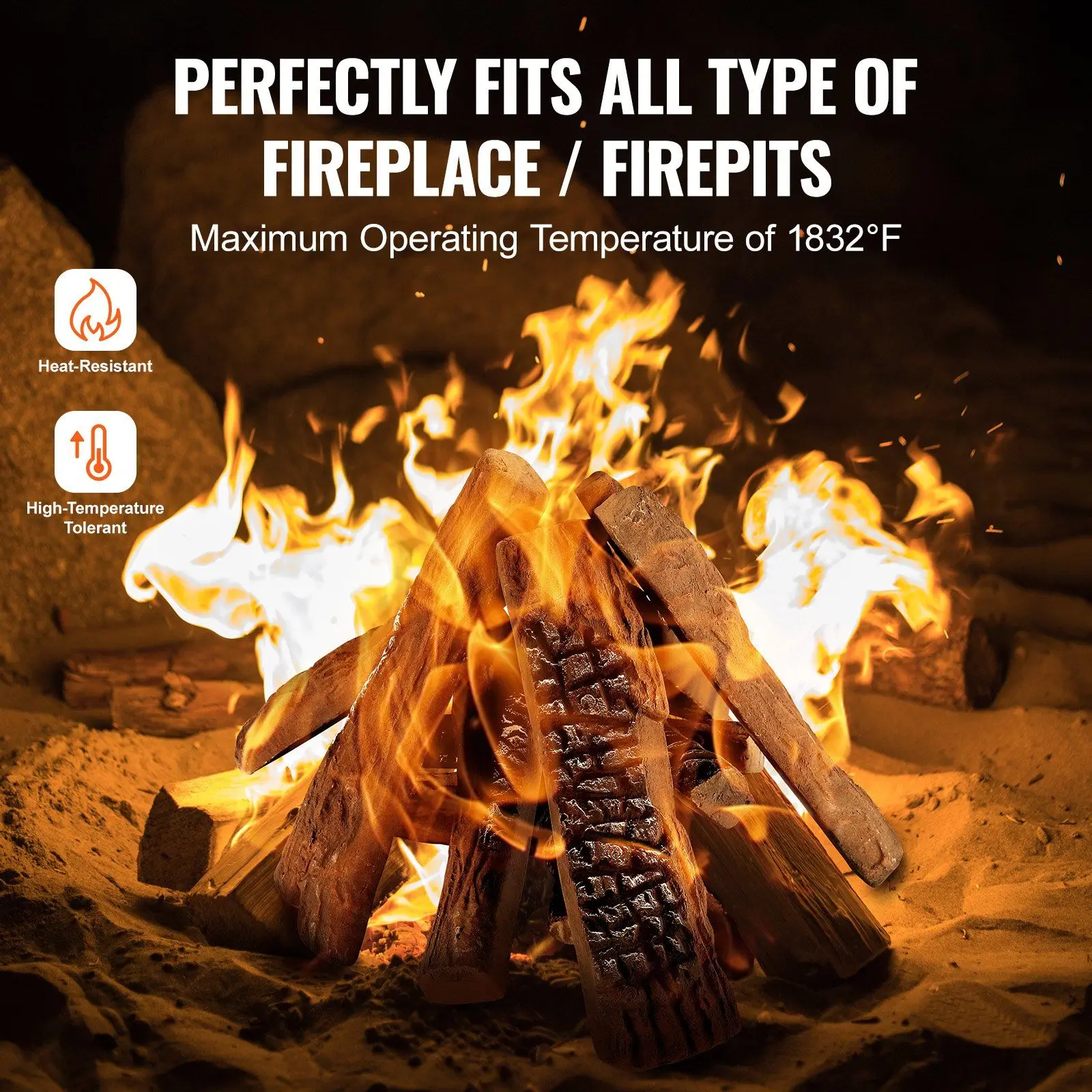 VEVOR 10 Pcs Gas Fireplace Logs, Large Ceramic Logs for Fireplace Decorative, Heat-Resistant Wood Log Gas Realistic Logs, Stacka