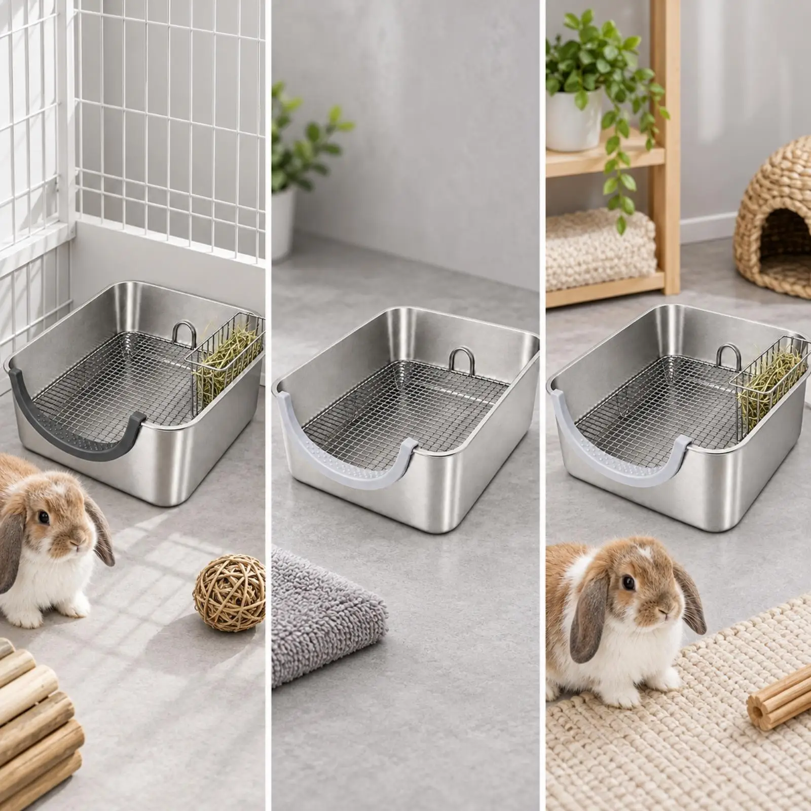Industrial Toilet for Rabbit Cage Stainless Steel Small Animal Litter Box with Raised Sides and Tray