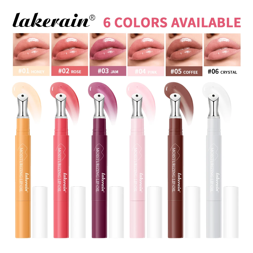 Lakerain Crystal Moisturizing Lip Oil Set of 6 Colors Pen Tip Design Long Lasting Tender Lip Balm Anti Dry Cracked Lip Makeup