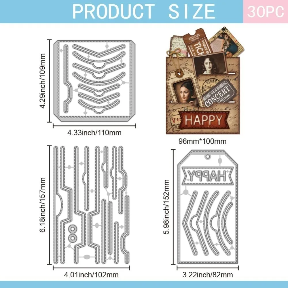 Slot Pocket Frame Cutting Dies for DIY Scrapbooking Metal Bookmarks Cut Dies Slot Tag Die Cuts for Card Making Embossing