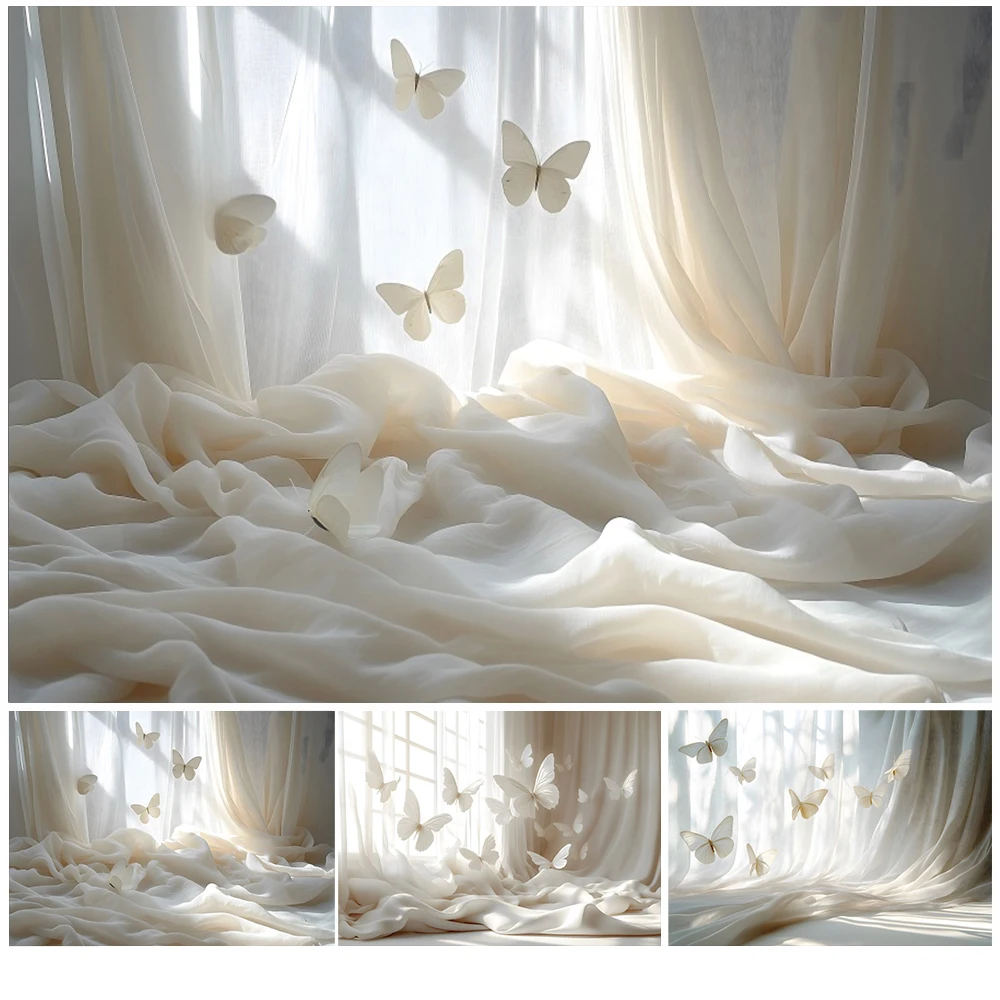 Wedding Backdrop for Photography White Gauze Butterfly Flowers Kids Adults Party Maternity Art Portrait Background Photo Studio