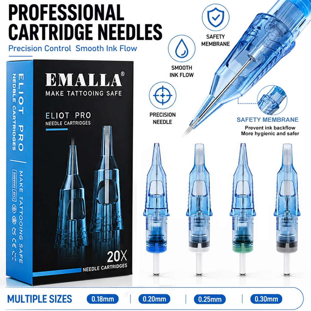 

20pcs EMALLA Eliot Pro Tattoo Cartridge Needles RL RS CM MG Tattoo Pen Machine Cartridge Eyebrow Permanent Makeup Supply