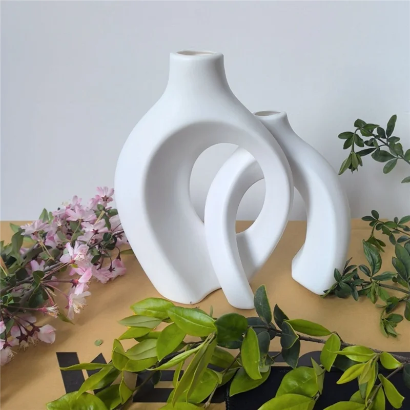 【RECOMMEND】Vase Set Of 2 Nordic For Modern Plastic Hollow Flower Vases, Imitation Design For Modern Home Decor For Livin