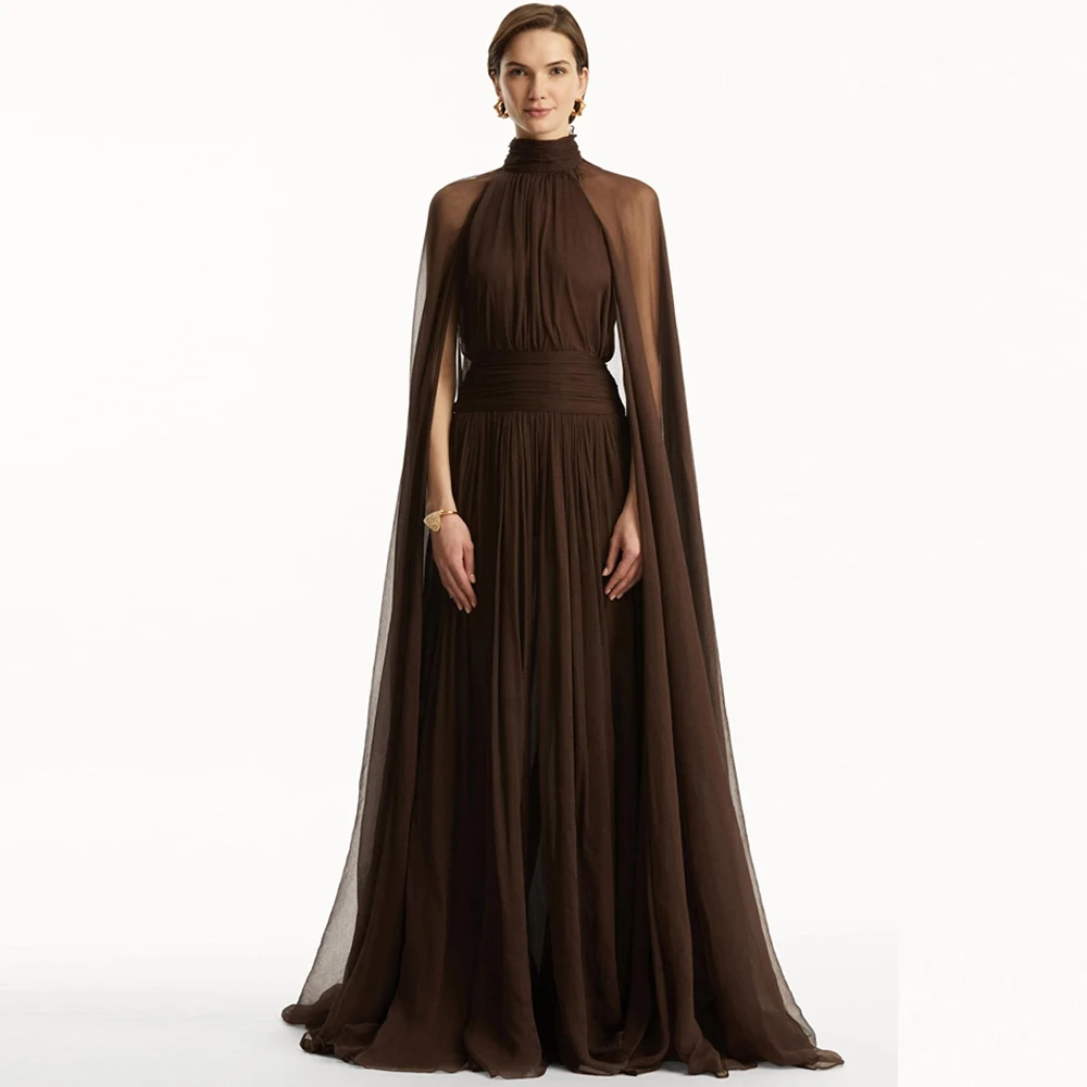 

Богемное шифоновое вечернее платье на заказ, изысканное платье А-силуэта с высоким воротником для выпускного вечера, модное платье с открытой спиной для особых случаев