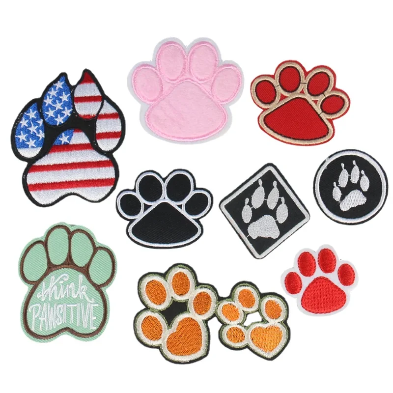 50pcs/Lot Luxury Anime Embroidery Patch Dog Puppy Paw Footprints Pet Flag Shirt Bag Clothing Decoration Accessory Craft Applique