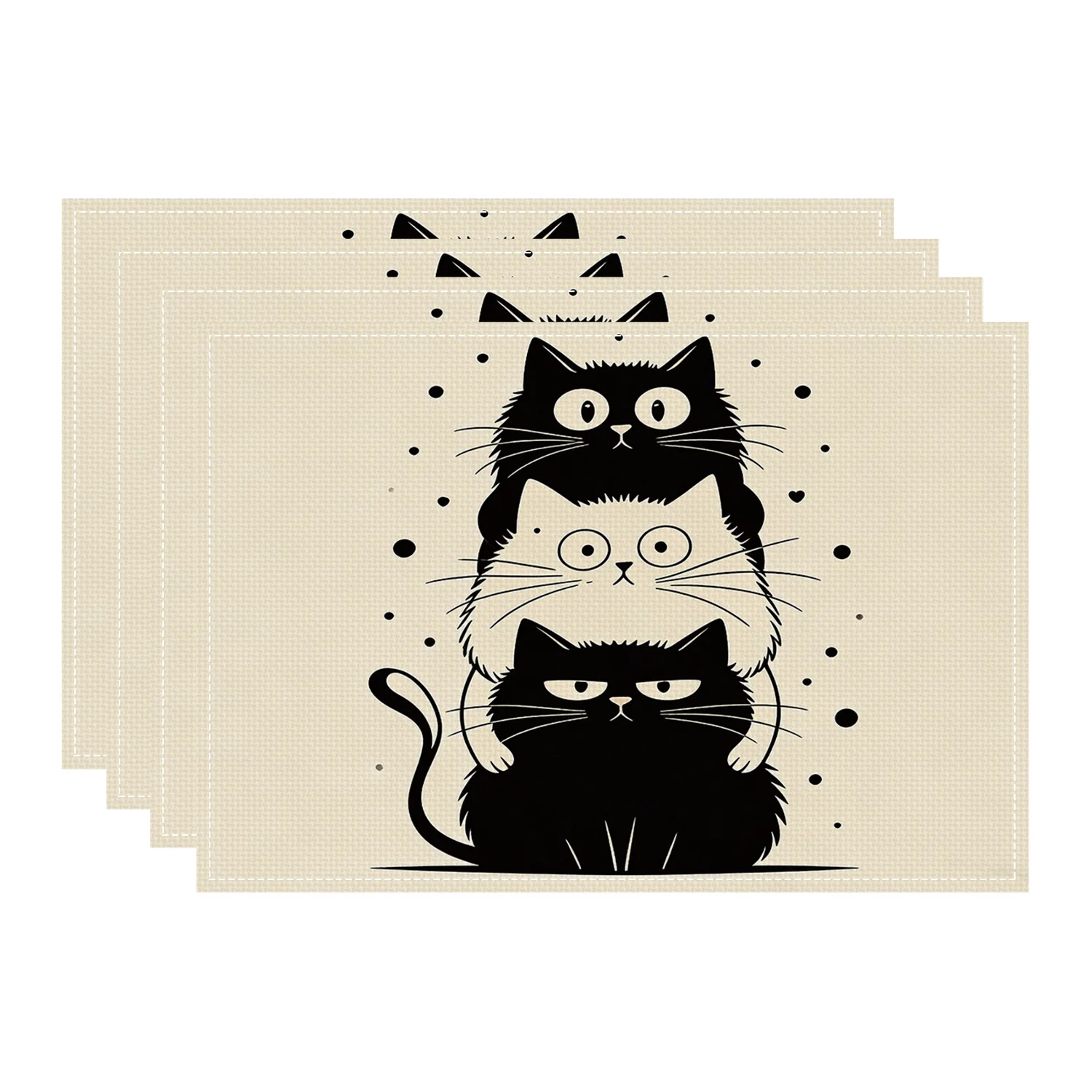 4-Piece Abstract Cat Print Placemat, Heat-Insulating & Non-Slip, Universal Kitchen & Dining Table Placemat
