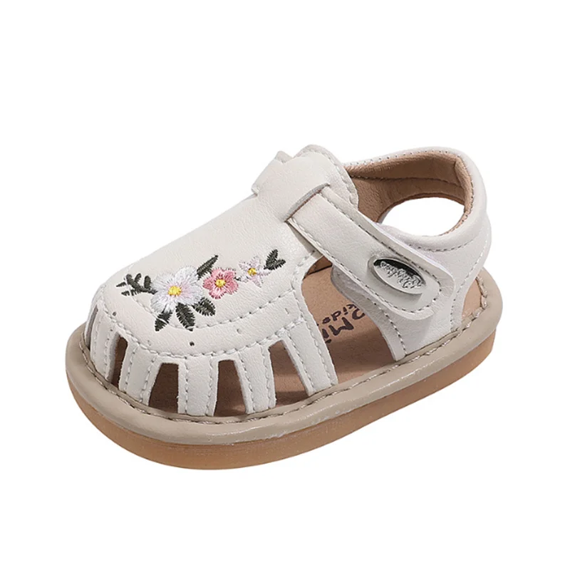 

0-2 Years New Summer Baby Shoes Pu Leather Embroidered Flowers Princess Little Girls Sandals Fashion Toddler Kids Sandals