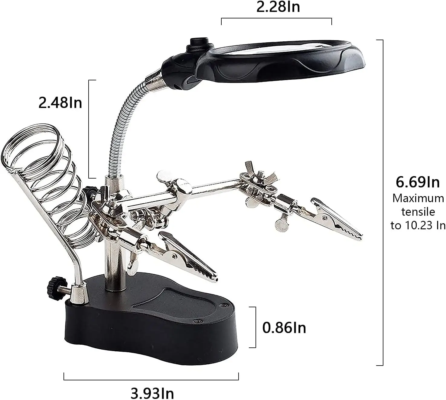 Desktop Magnifying Glass Soldering Station, Adjustable Helping Hands 3.5X 12X  Magnifier with LED Light and Alligator Clips