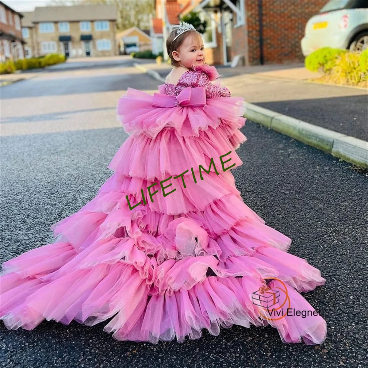 Robes de demoiselle d'honneur à manches longues avec poignées amovibles, robes de communion pour tout-petits, perles à paillettes d'été, 2023