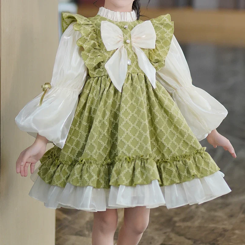 Girls Spring and winter long sleeve short pompadour dress Lolita Princess wind sweet daily Christmas