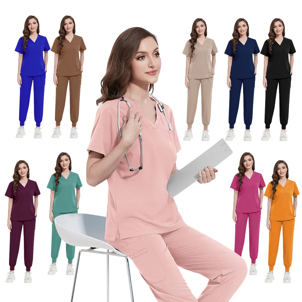 

Thin Hand Washing Scrubs Set Unisex Short Sleeve Doctor Beauty Salon Operating Room Workwear