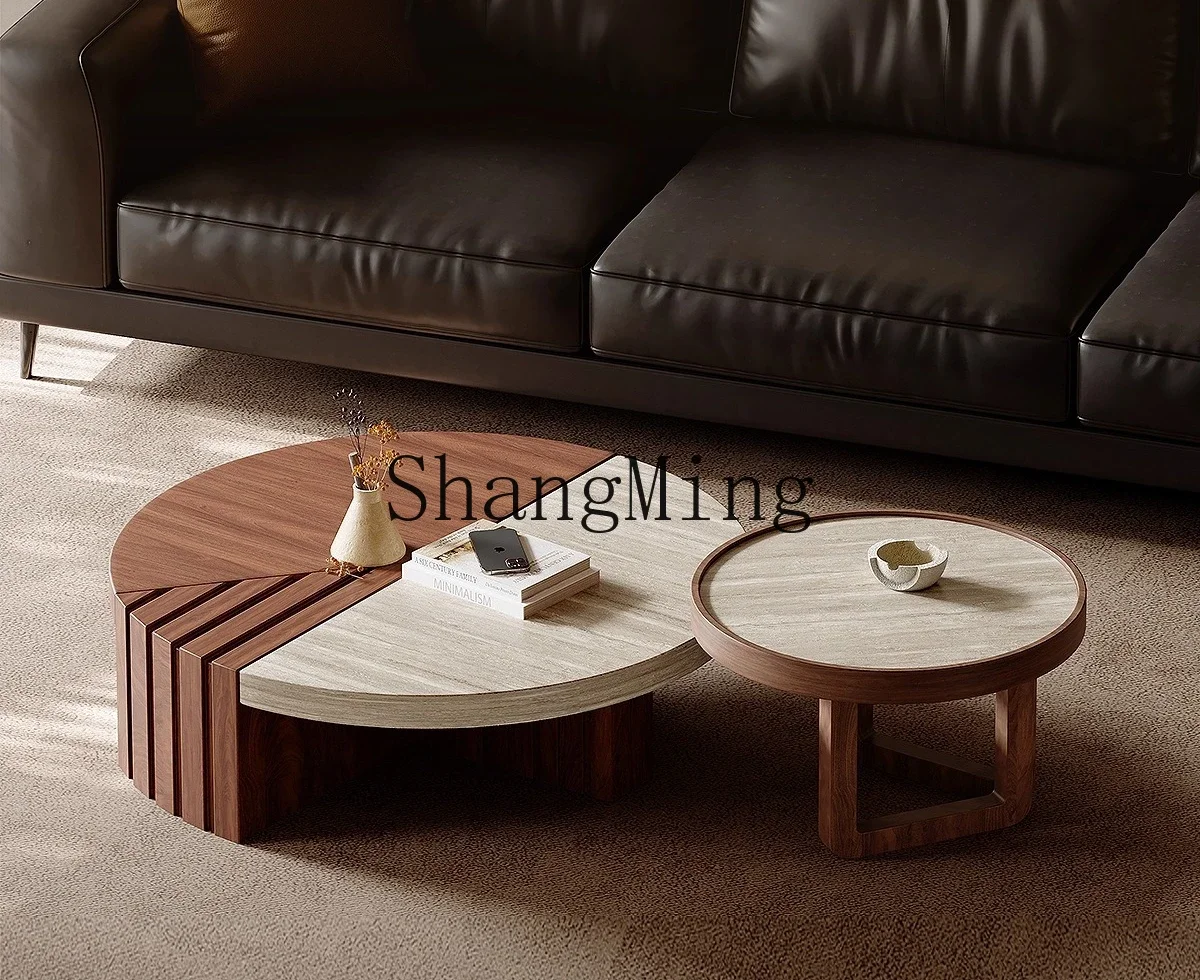 CLLminimalist  sabi wind round walnut coffee table living room home retro art cave stone coffee table