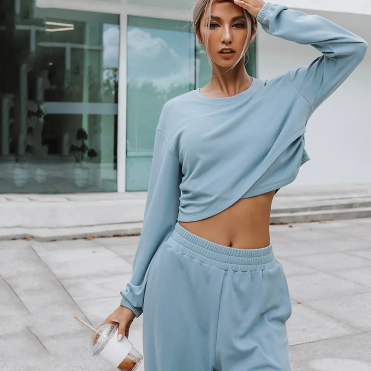 Autumn Winter Women Two Piece Sets Full Sleeve Solid Round Neck Tops Loose Casual Elastic Waist Floor Length Pants Set 2023