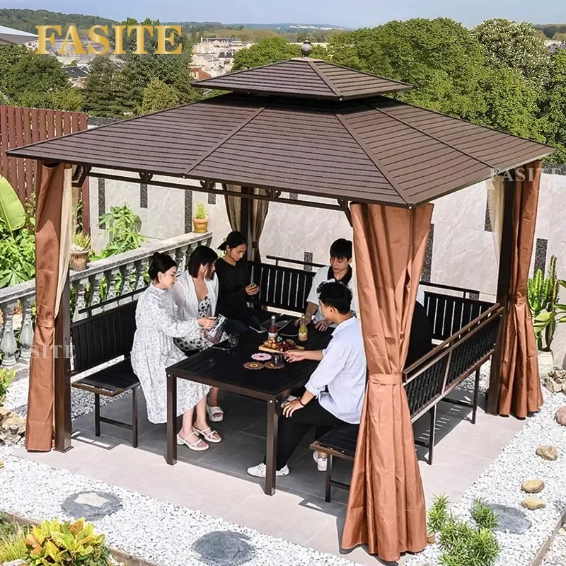 For Outdoor Aluminum Alloy Pavilion Anticorrosive Wood Courtyard Layout Villa Yard Terrace Rooftop Awning Durable