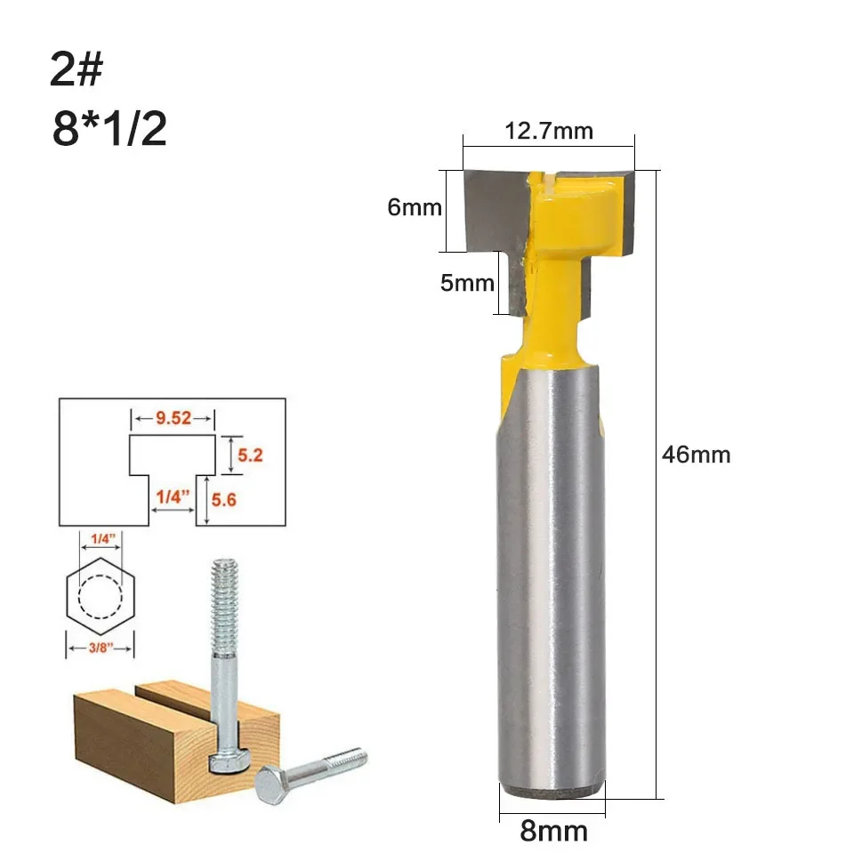 1PC 8MM Schaft Fräser Holz Carving T-Slot Fräser Für Holz Router Bit 1/4 "Hex Bot holzbearbeitung Werkzeuge Router Bit