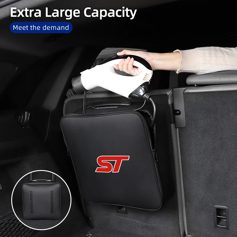 

New Energy Vehicle Charging Gun Storage Pouch Waterproof Leather Car Organizer Bag For Ford ST Line Mondeo Edge Focus Mustang