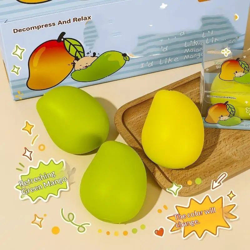 Color Changing Mango Squeeze Toy Soft ASMR Sensory Squeeze Ball Anti-Anxiety Stress Relief Toy For Adults