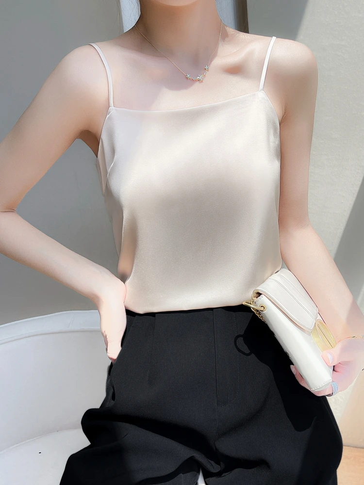 Women' Summer Sling One Line Collar Camis Cool Comfort Silk Suspender Sexy Suspender Top New Undershirt Fashion Thin Style Sling