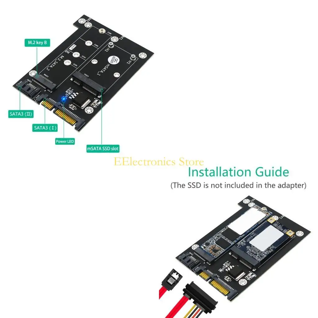 

B03C Плата адаптера MSATA или M.2 to Dual 3,0 дюйма Преобразователь считывателя 2-в-1 NGFF или mSATA с поддержкой NGFF