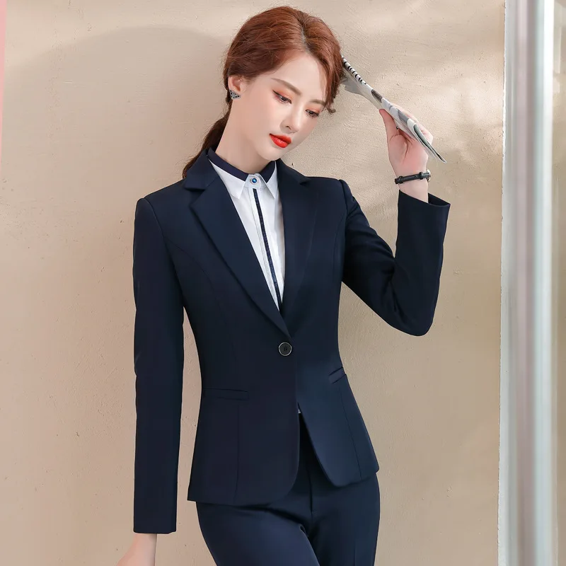 1701Professional Women's Suit Set Spring Autumn Slim Fit Non-Iron Blazer Business Formal Wear Hotel Manager Work Uniform