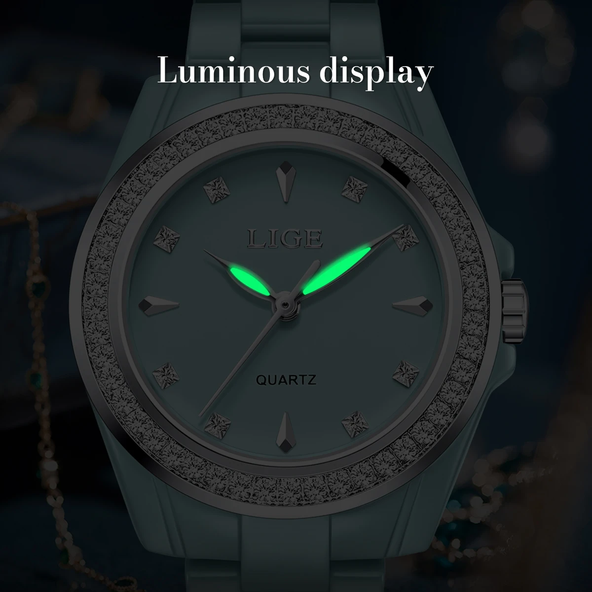 LIGE Luxury Woman Watch Fashion Quartz Ladies Wristwatch Diamond Dial Full Cyan Ceramic Waterproof Women's Watches Relojs+Box