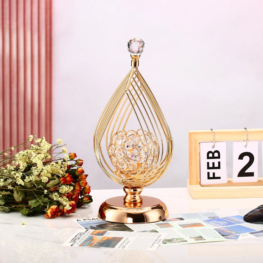 1pc Crystal Golden Teardrop-shaped Flower Vase Candle Holder Candlestick For Home Decor For Dining Table Decor Weddeing Ramadan