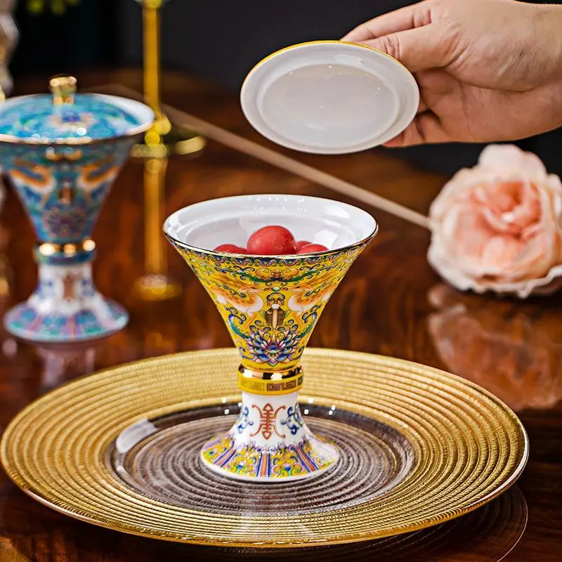 Enamel color household small teacup Chinese bone china milk tea cup