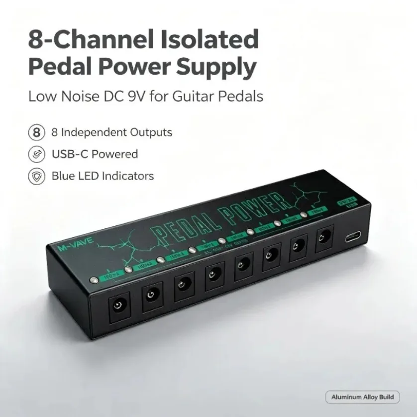 Compact 8 Channel Isolated Pedal Power Supply DC 9V USB C Powered Overcurrent Protection For Guitar Bass Effects Board - view 2