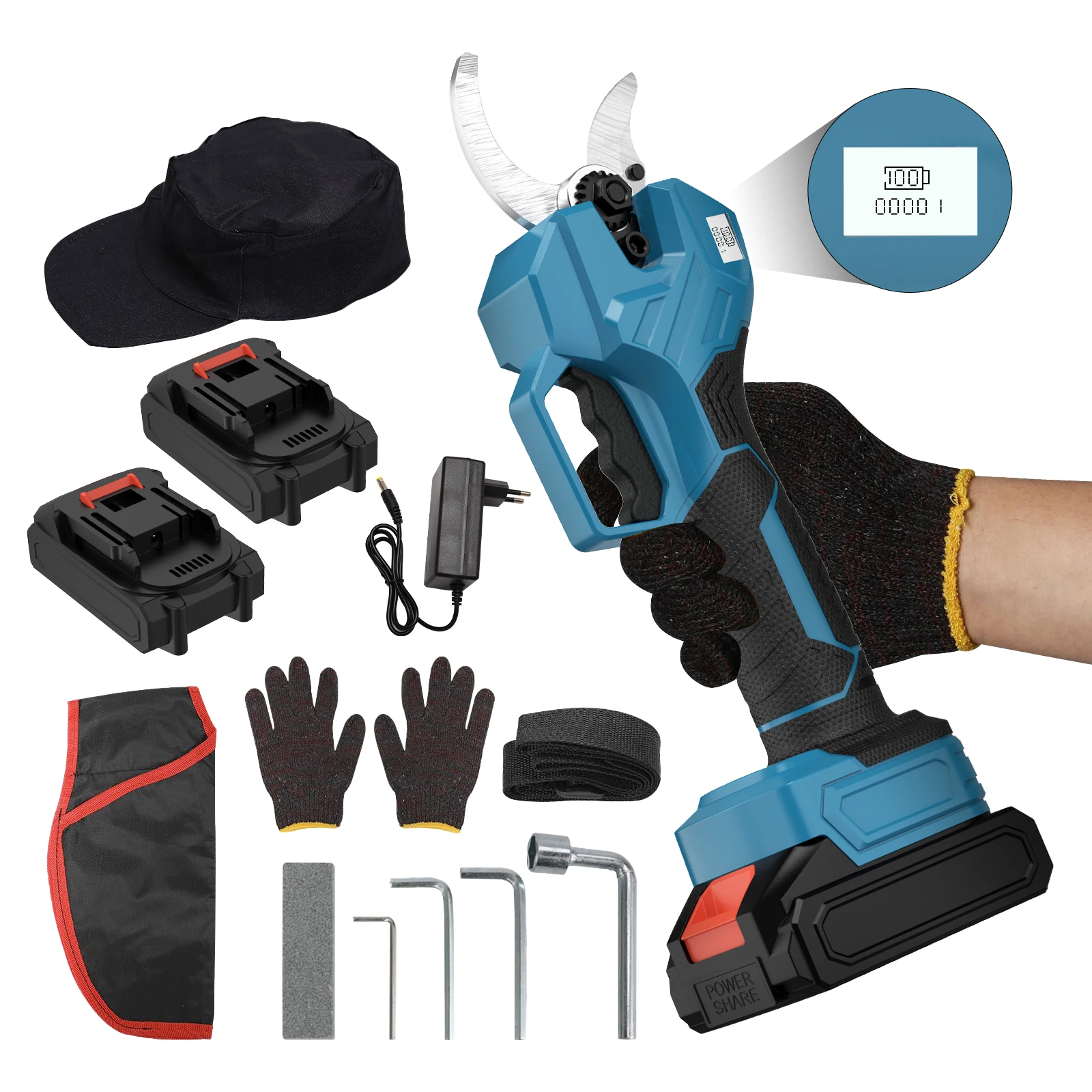 40-mm-Akku-Elektroschere mit bürstenlosem Motor, wiederaufladbare Gartenschere, leistungsstarker Astschneider, professionelle Elektroschere für Garten, Obstgarten, Weinberg und den Heimgebrauch,