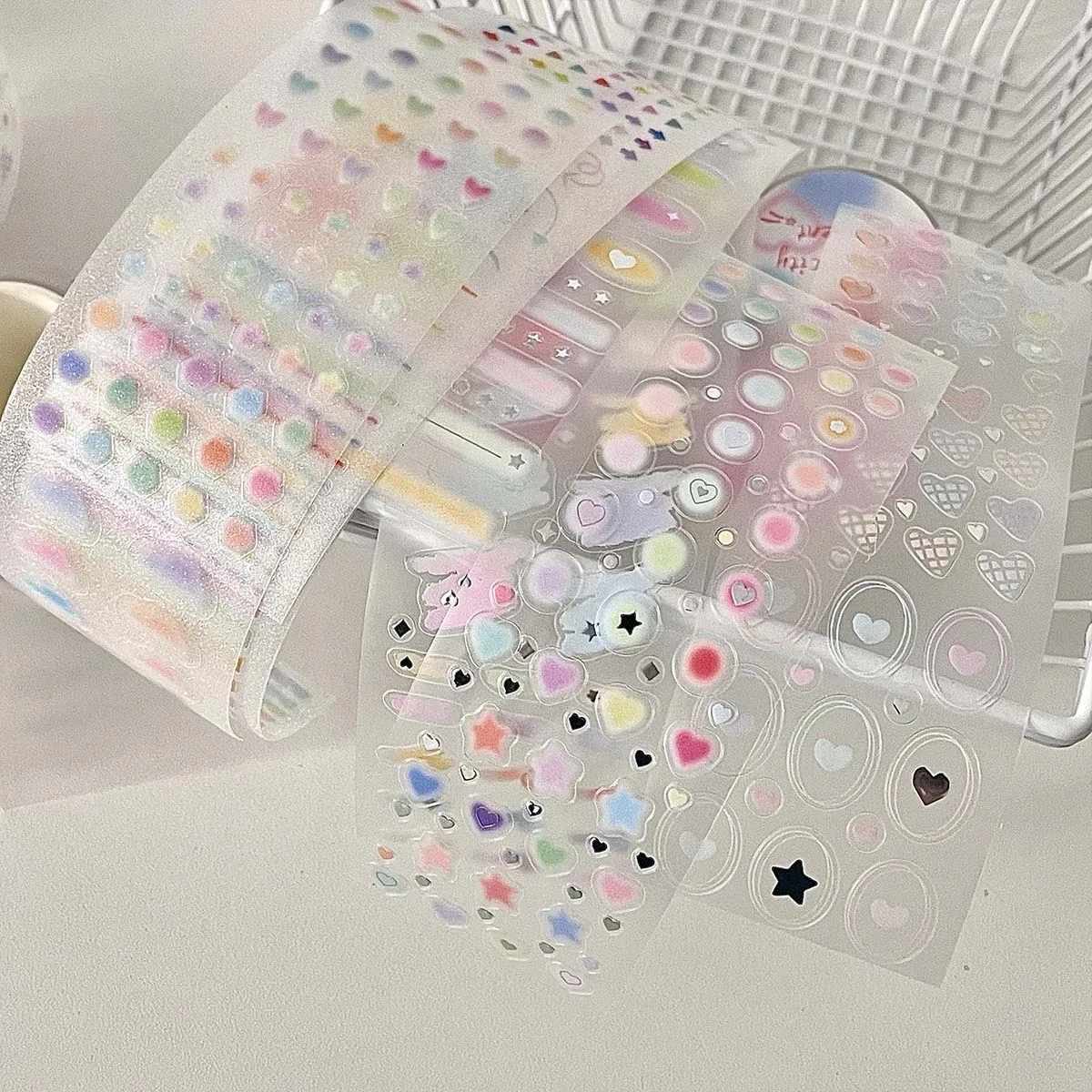 Korean Style Stickers Gold Foil PET Sticker Tape Heart Star Elements Minimalist Scrapbook Journal DIY Craft Decor