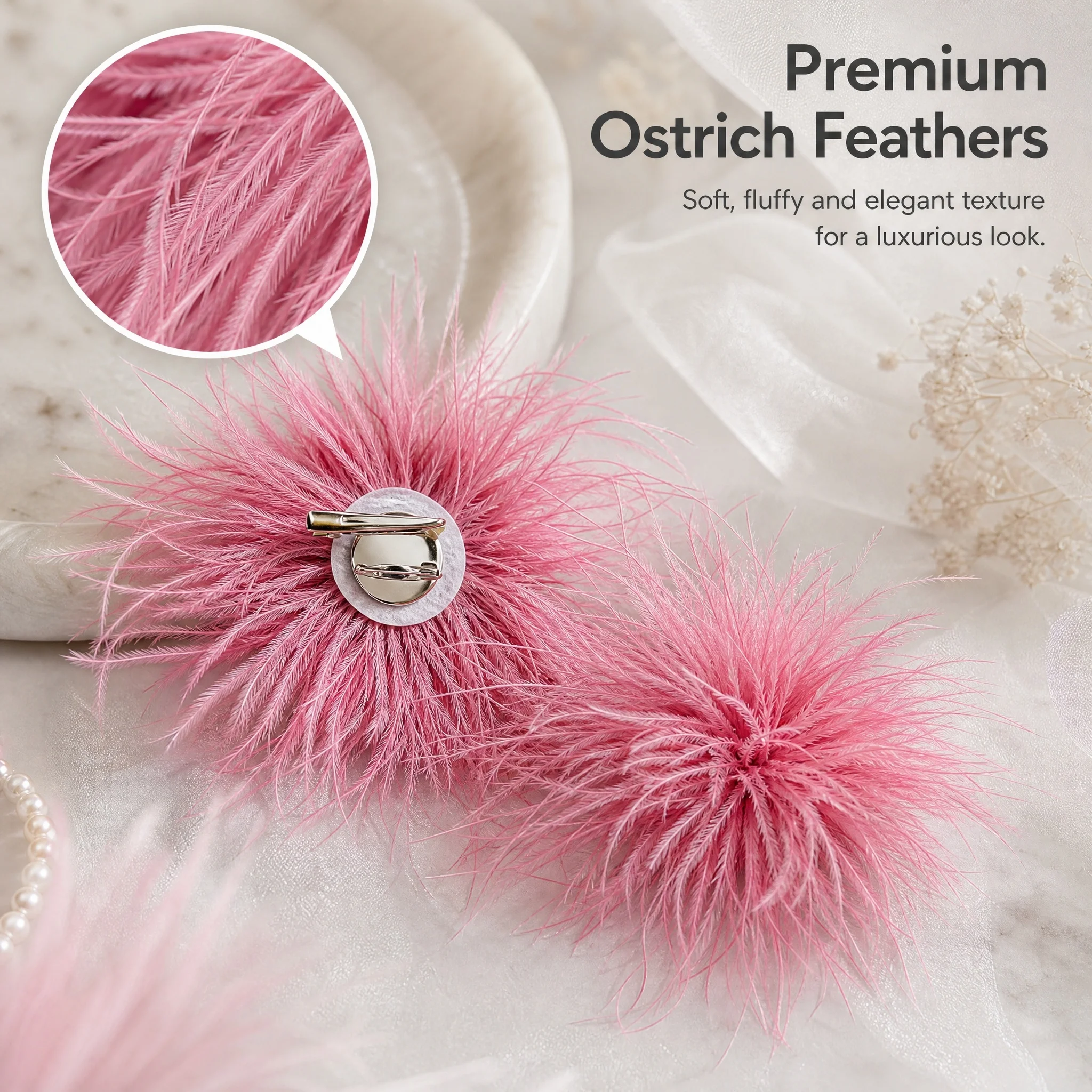 Blush Pink Ostrich Feather Flower Brooch Hair Clip 17-20cm Feather Corsage Costume Stage Performance DIY Fashion Accessory