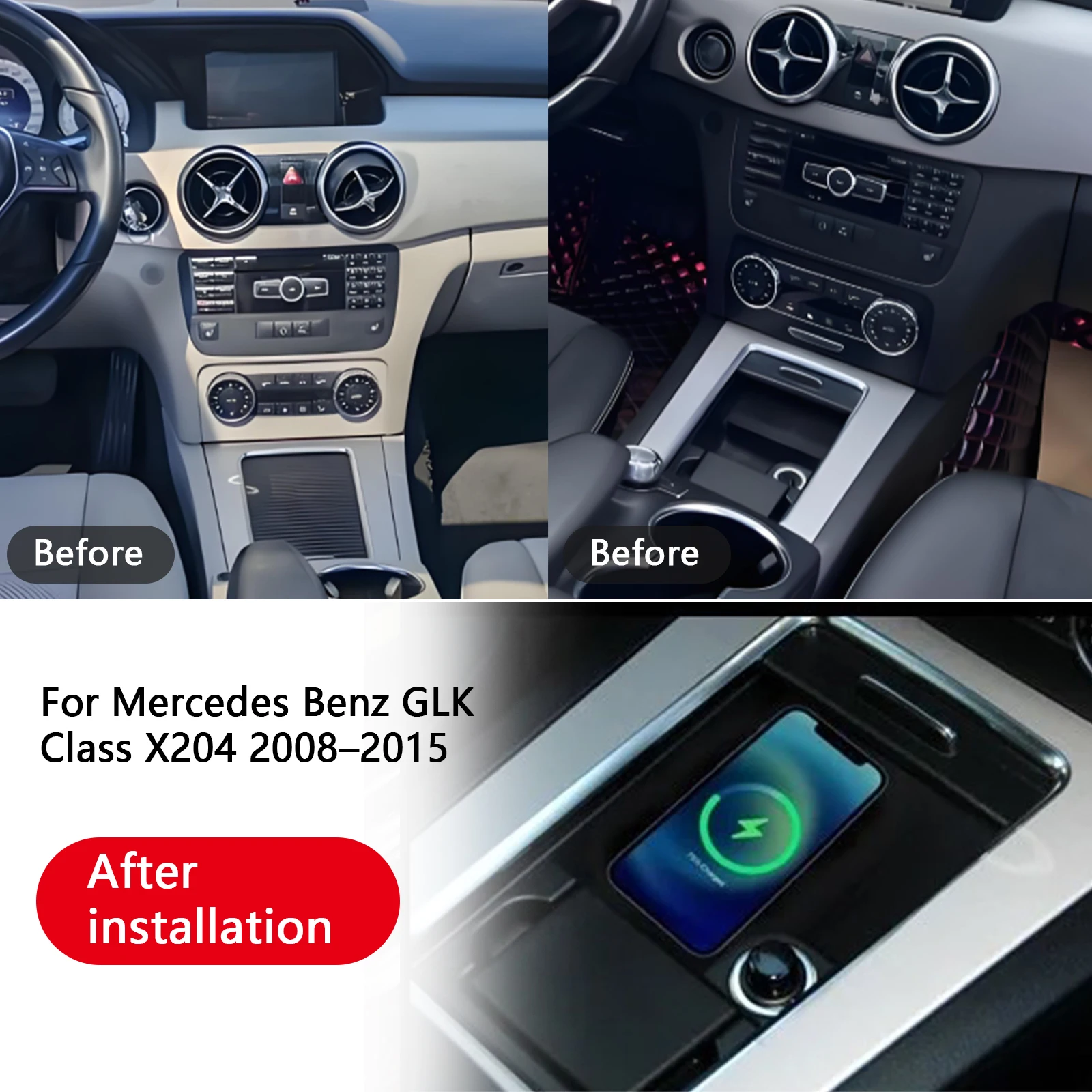 Para mercedes benz glk classe x204 2008-2015 2 din the least carro console central carregador de telefone rápido sem fio suporte da placa