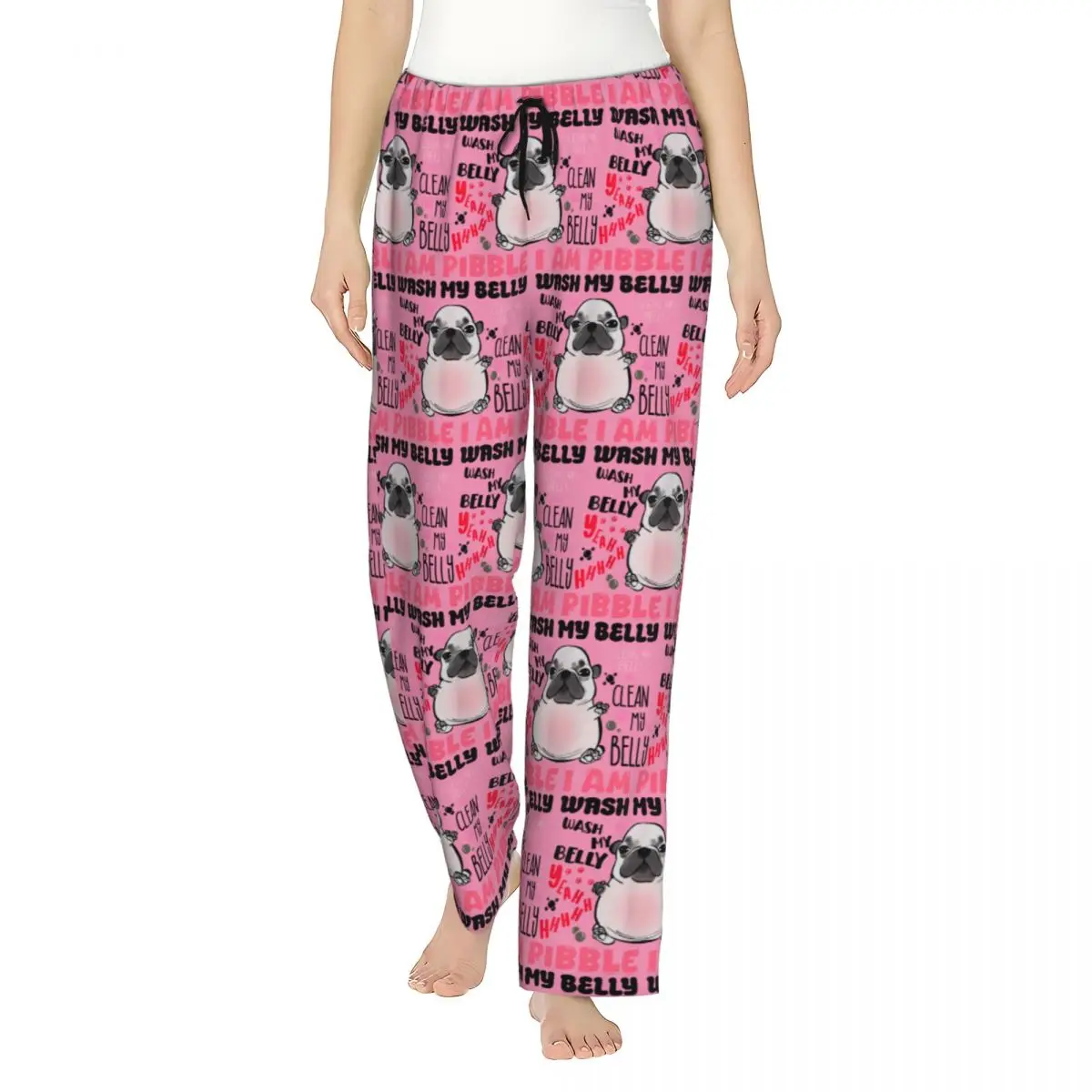 

Женские домашние брюки свободного кроя I Am Pibble Wash My Belly, забавные пижамные штаны с мемом и изображением собаки, домашняя одежда для сна