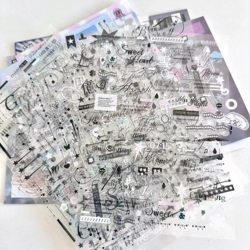 

16PC Cute Retro Stickers Double See-through Book Single Character High Quality Bright Film Mixed Stickers Cutting Film Stickers