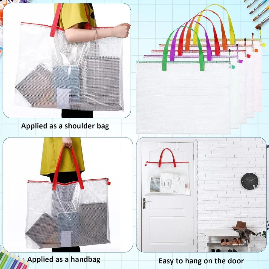 레지너리 10개입 19x25인치 아트 포트폴리오 가방 벌크 지퍼 및 손잡이 포함 투명 화이트 가방 아트워크 포스터 게시판용