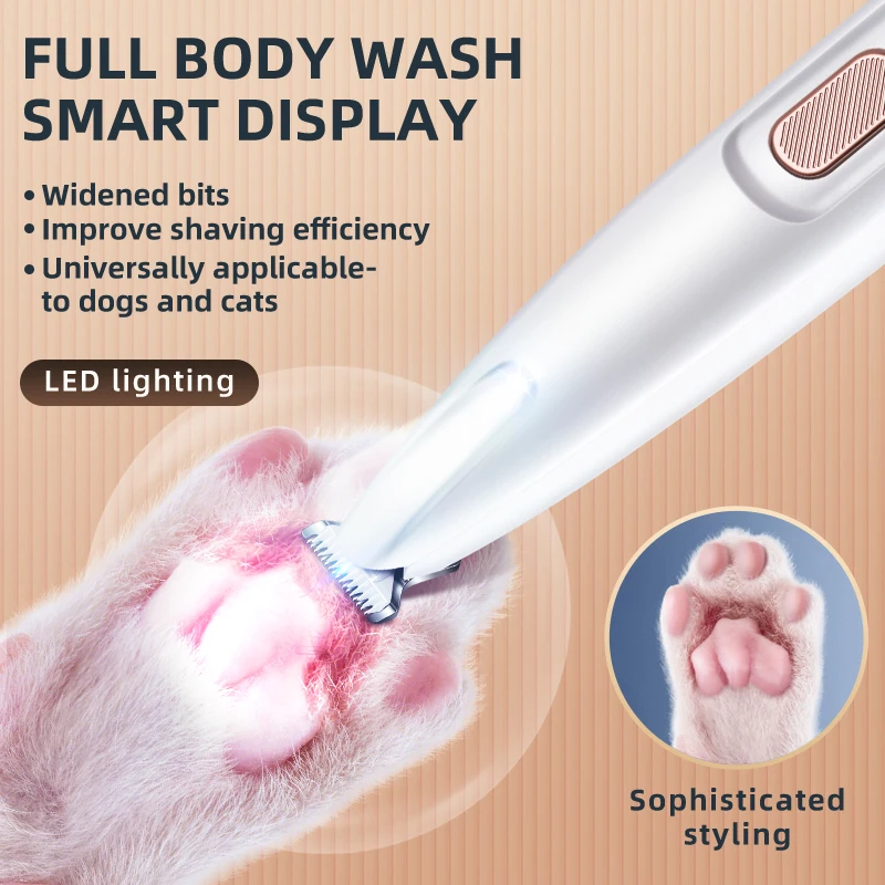 Pet Dog Electric Groomer Trimmer with LED Light Waterproof Pet Foot Hair Trimmer Low Noise Cat Dog Face Foot Ear Hip Paw Shaver