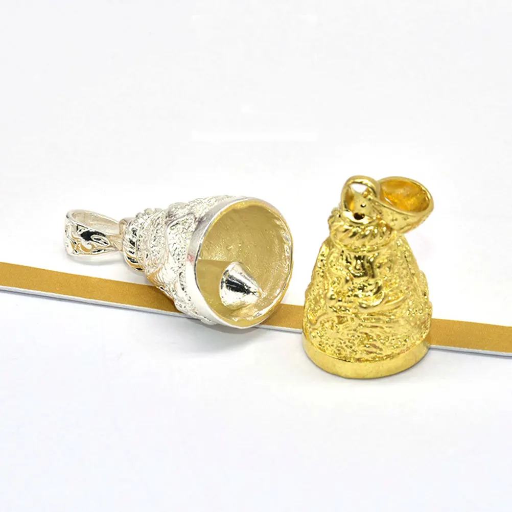 قطعتان من أجراس الحظ الصينية الجذابة مع ديكور حلقي لقلادة DIY وهدايا احتفالية جرس معلق فضي ذهبي #1