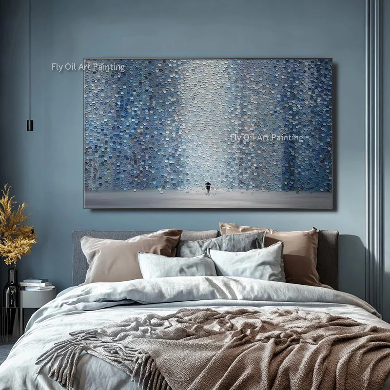 Abstract Brown And Beige Points Canvas Thick Wall Art Handpainted Specail Artwork For Room Decor Large Blue White Oil Painting