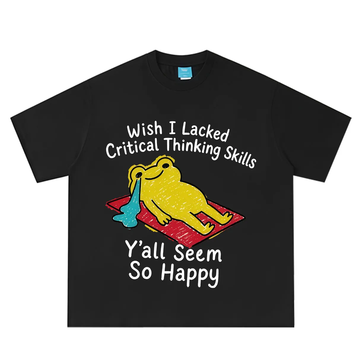 Wish I Lacked Critical Thinking Skills Funny Frog Meme T-shirt Men Women  Fashion T-shirt Short-sleeved Casual Cotton T-shirts