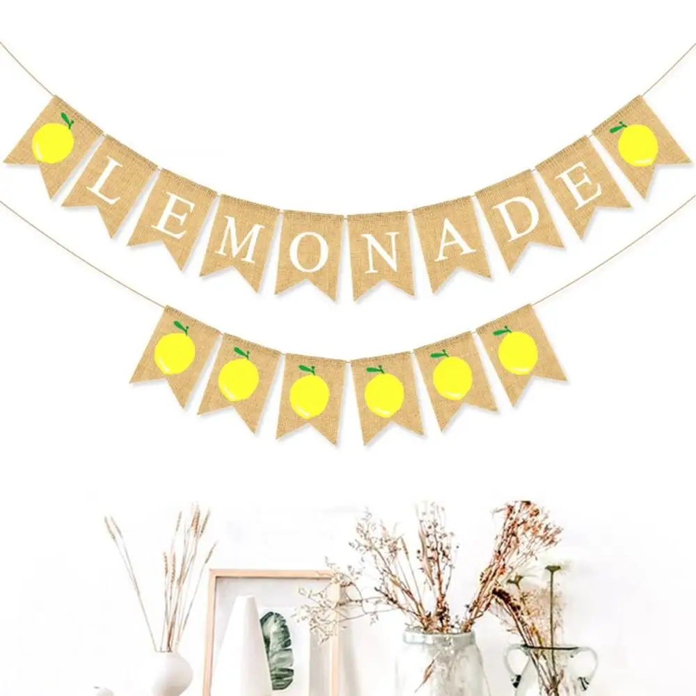 Baby Shower Backdrop Burlap Lemon Hanging Flag Layout Banner Party Decoration Bunting Garland