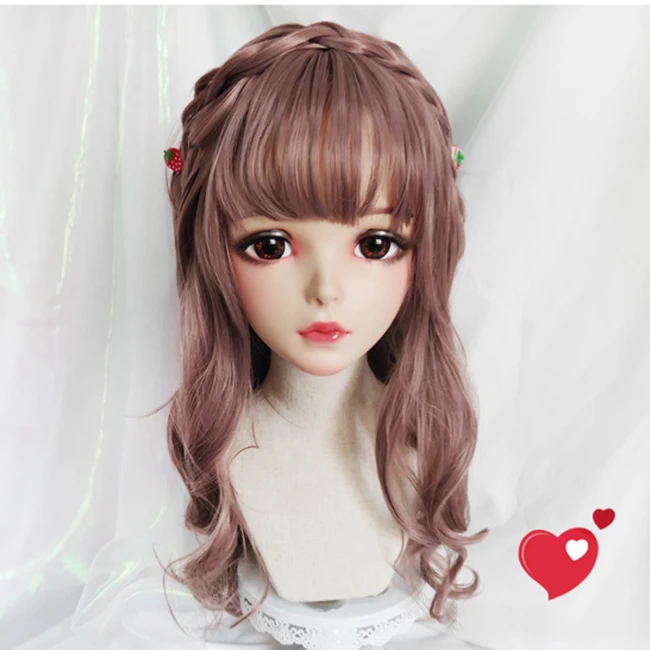 (Wan-04)Female Sweet Girl Resin Half Head Kigurumi BJD Eyes Crossdress Cosplay Japanese Anime Role Lolita Mask With Eyes And Wig