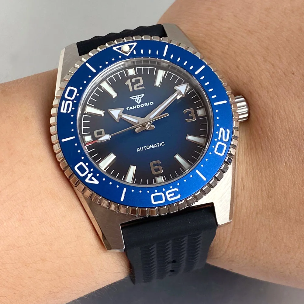 30ATM Tandorio 40mm Sapphire Glass Black Blue Aluminium Bezel Lume Automatic Japan NH35 PT5000 Men Diving Watch Rubber Strap