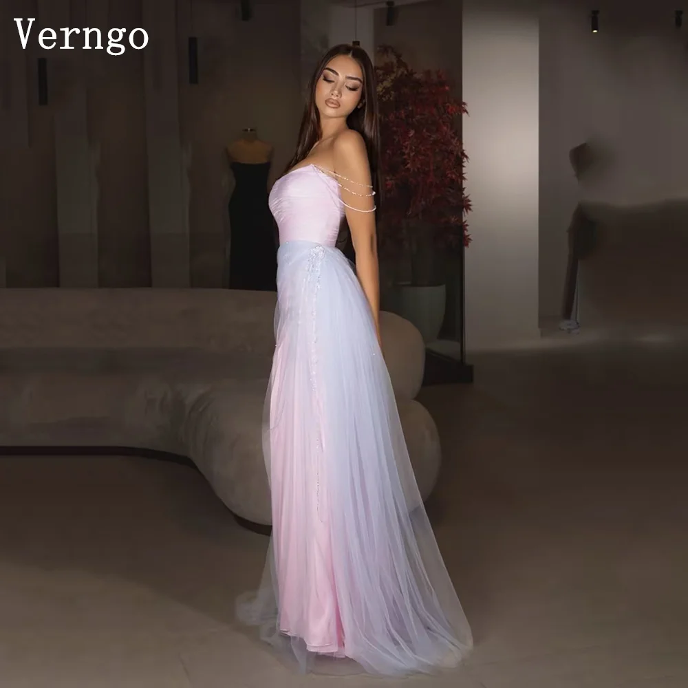 

Verngo Colorful Tulle Evening Dress Strapless Pleated Mermaid Prom Dress Holiday Maxi Sexy Prom Gowns Customized