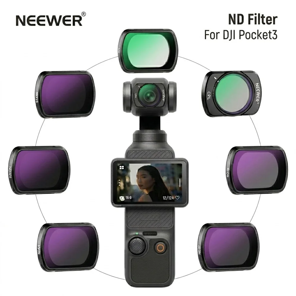 

NEEWER Magnetic ND/CPL Filter Set for DJI Pocket 3 HD Optical Glass Neutral Density Polarizing Lens Filters Vlog Accessories