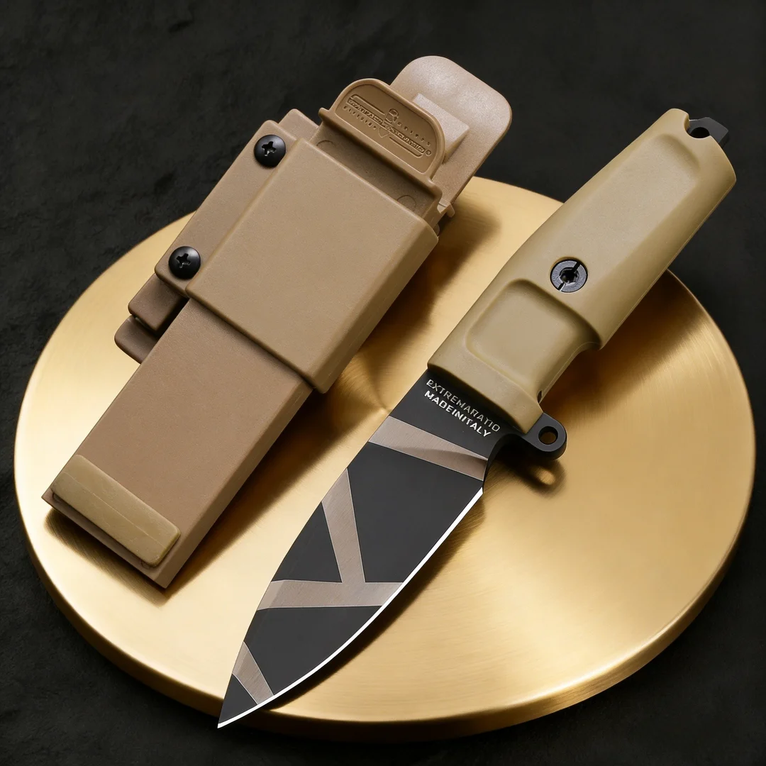 

0160 Compact small straight knife, made of N690 steel, equipped with a protective K sheath, sharp fruit knife