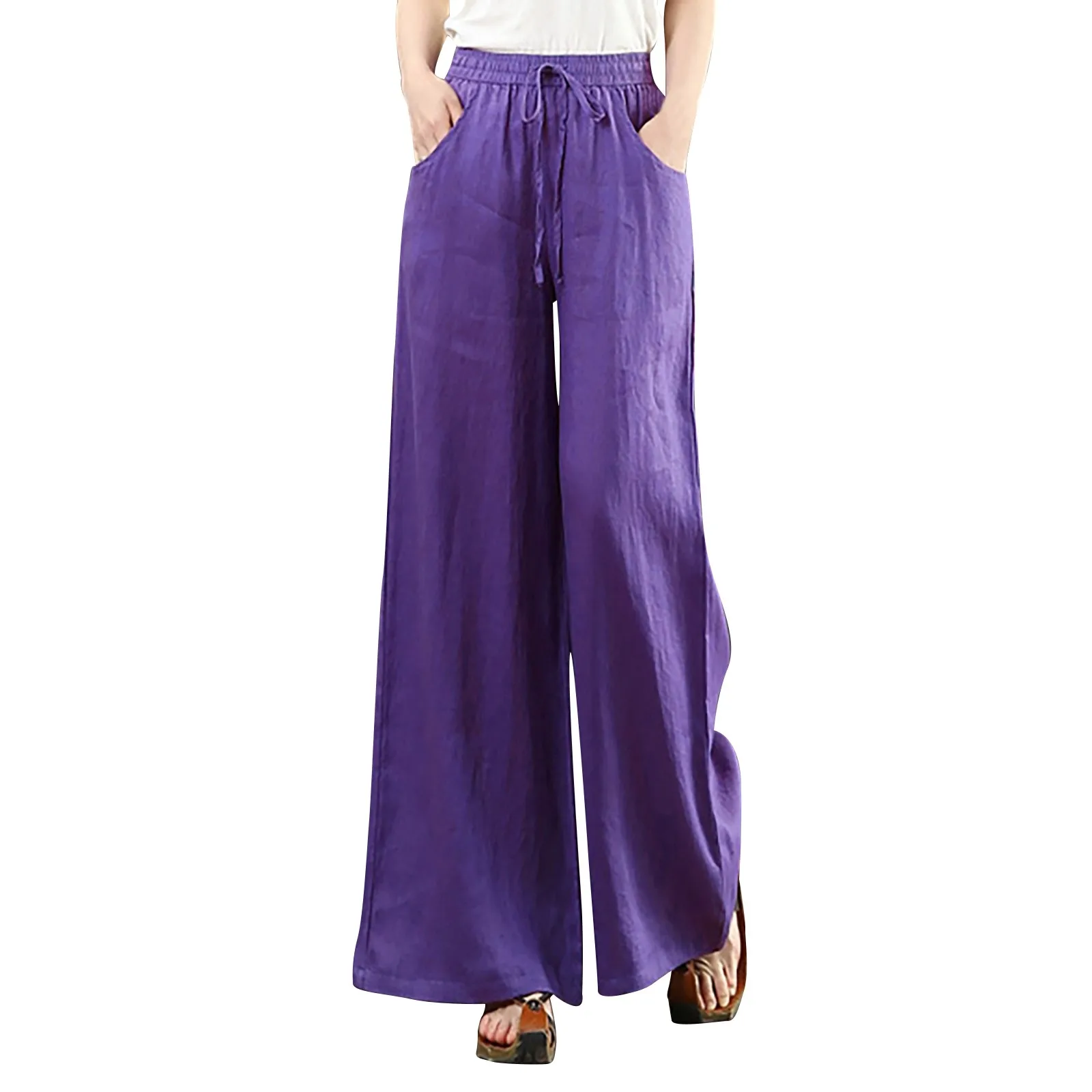 2023 Spring New Linen Loose Casual Wide Leg Trousers Elastic-waisted Floor-length Straight-leg Pants Streetwear Oversize Pants