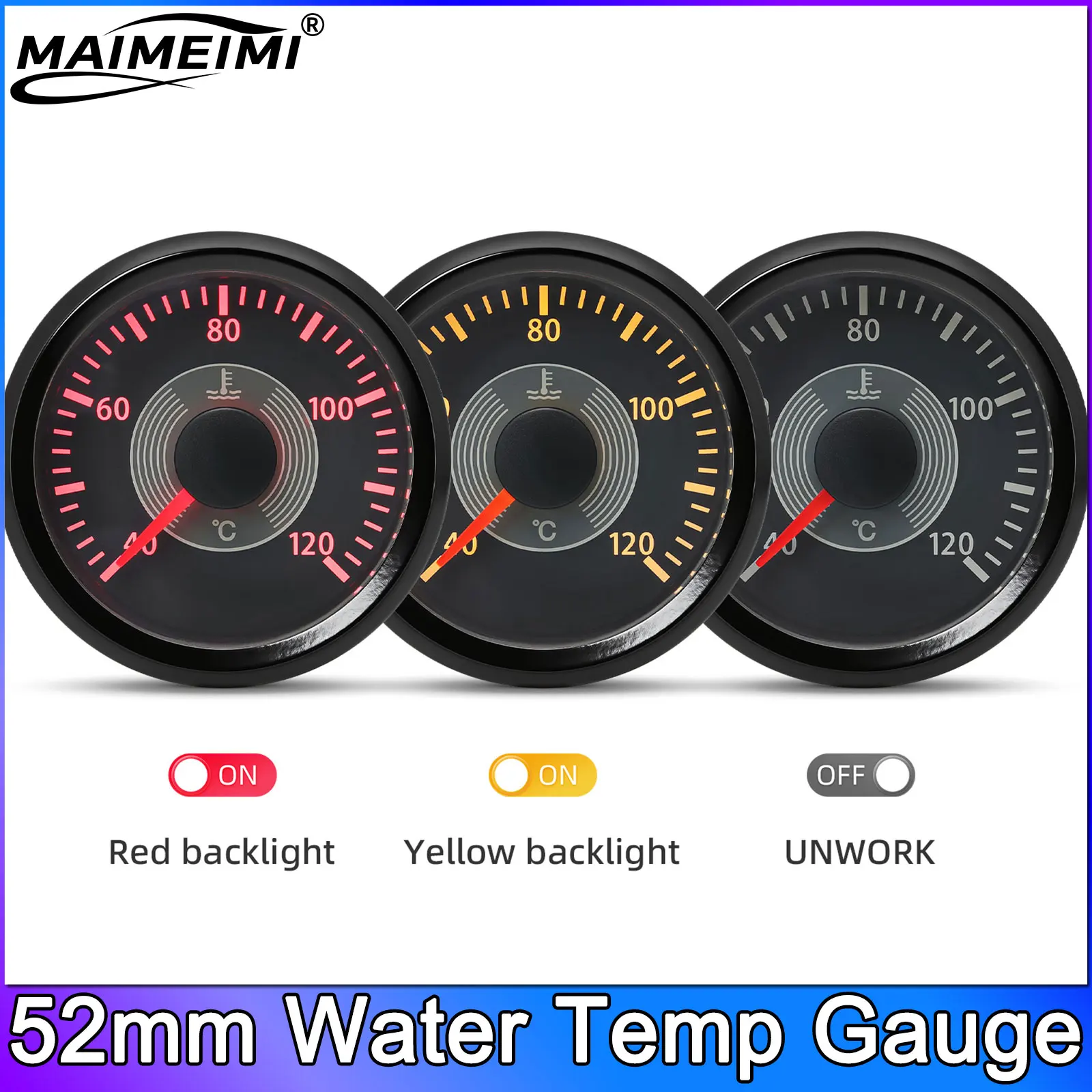 52mm Water Temperature Gauge Oil Pressure Voltage Fuel Level Meter 12V 24V for Auto Boat with 2 Colors Backlights
