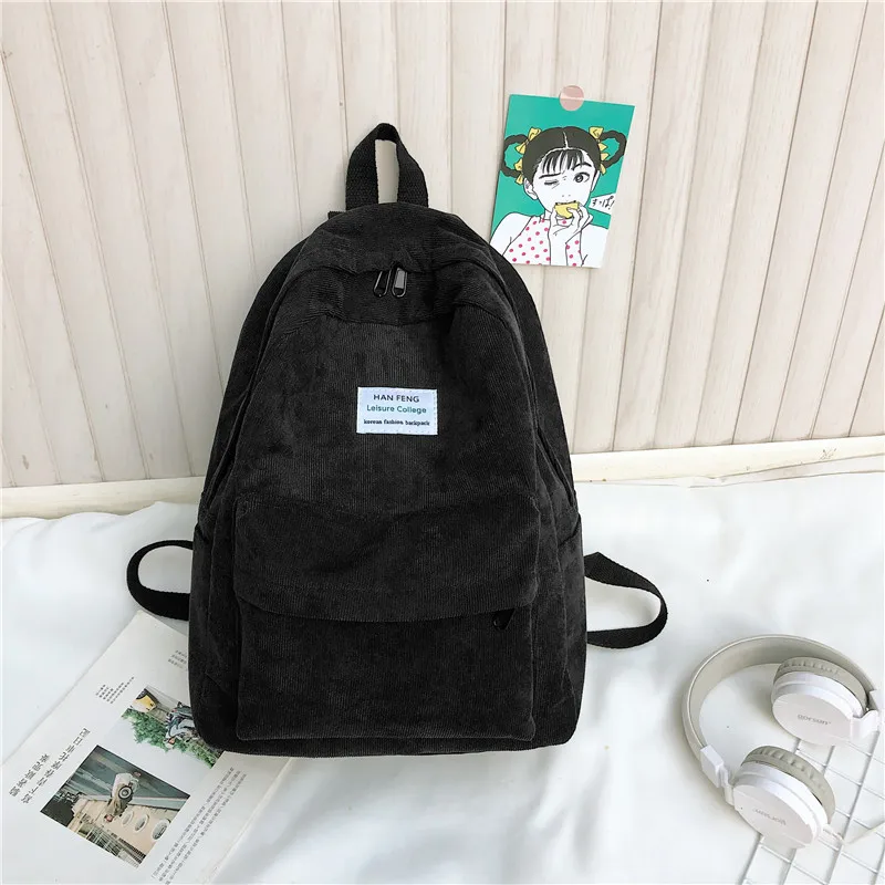 Casual Lightweight Backpack Korean Style Corduroy Solid Color Backpack Large Capacity Waterproof Student Schoolbag Outdoor